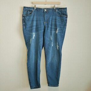 Eloquii Jeans Indigo Wash Destroyed Distressed Sz 24